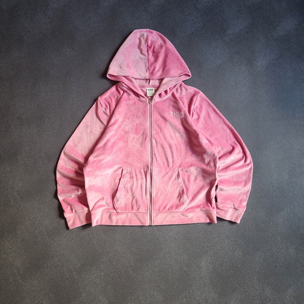 Y2K PINK Victoria's Secret Velour Style Pink Full Zip Hoodie XL